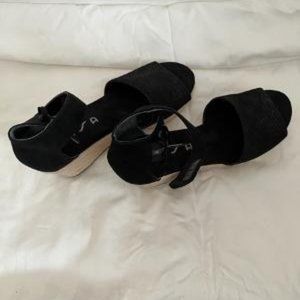 Black suede wedge sandals 6.5M; like new